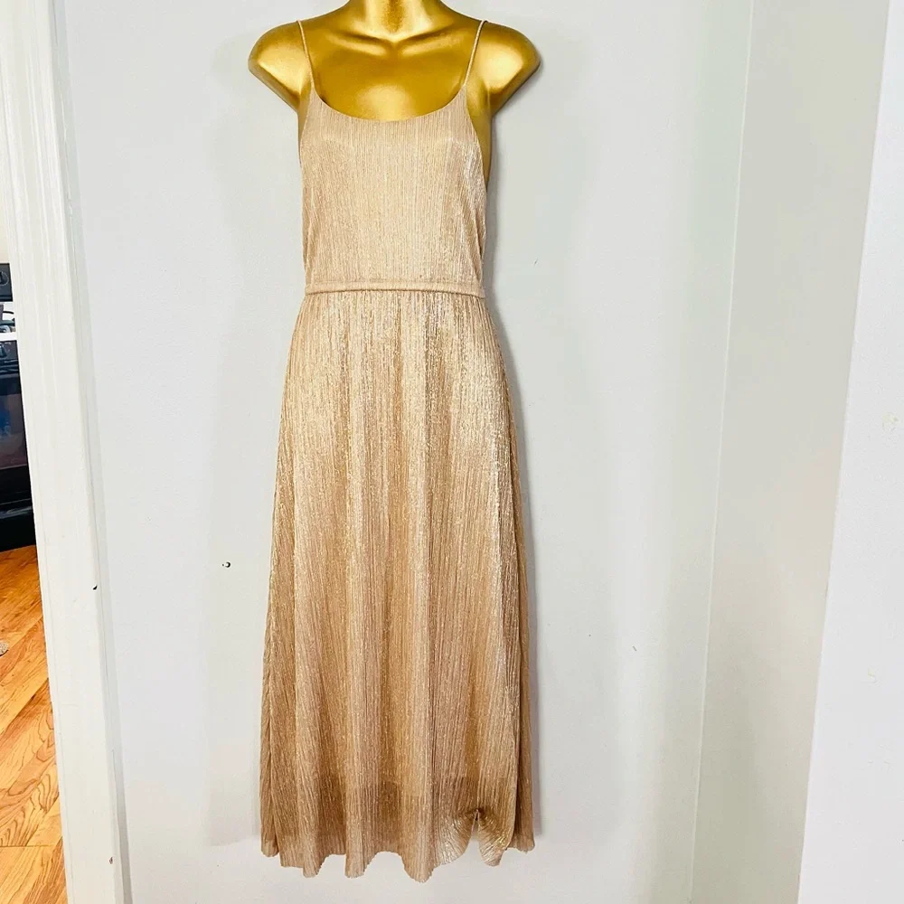 Mango Metallic Gold Midi Dress